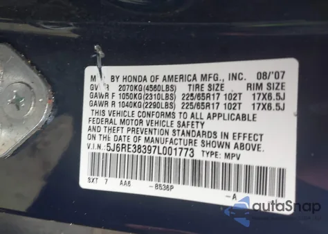2007 Honda Cr-V Lx z USA, uszkodzony, nr VIN 5J6RE38397L001773